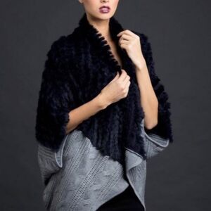 Alberto Makali Navy Blue/Gray Rabbit/Wool Poncho/Sweater Size S/M
